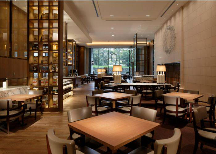 A dining area inside Palace Hotel Tokyo; a chic and contemporary space.